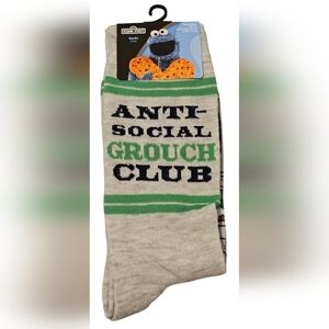 Sesame Street Anti-Social Grouch Club Adult Socks -Gray and Green. New!